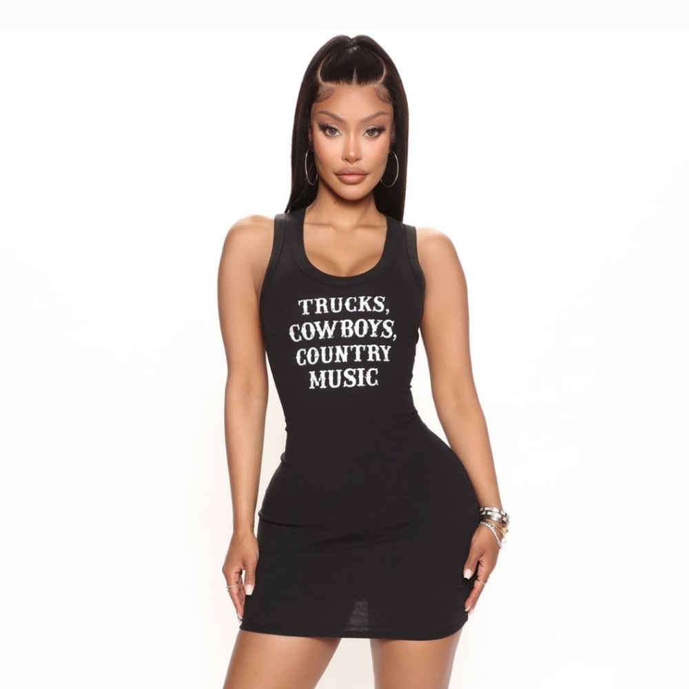 Black country music mini dress, 1X.